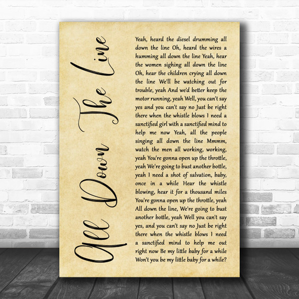 The Rolling Stones All Down The Line Rustic Script Decorative Wall Art Gift Song Lyric Print