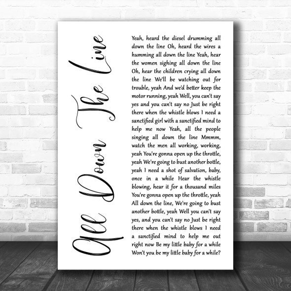 The Rolling Stones All Down The Line White Script Decorative Wall Art Gift Song Lyric Print