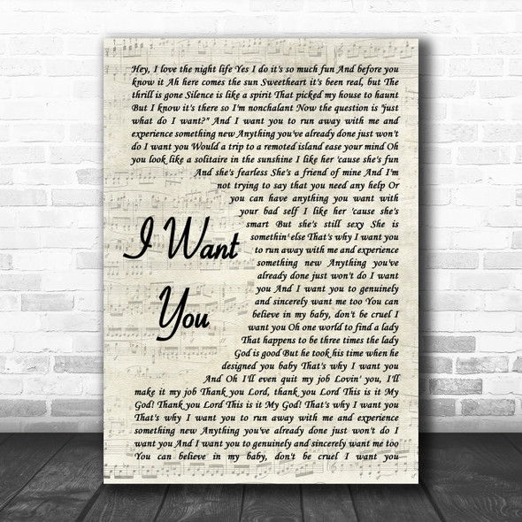 Cee Lo Green I Want You Vintage Script Song Lyric Music Wall Art Print