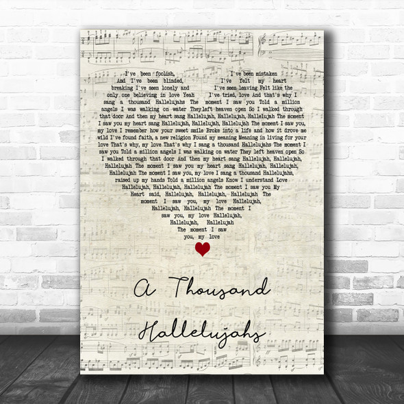 The Shires A Thousand Hallelujahs Script Heart Decorative Wall Art Gift Song Lyric Print