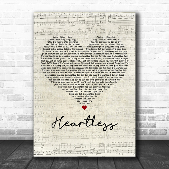 The Weeknd Heartless Script Heart Decorative Wall Art Gift Song Lyric Print