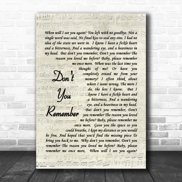Don't You Remember Adele Script Song Lyric Music Wall Art Print
