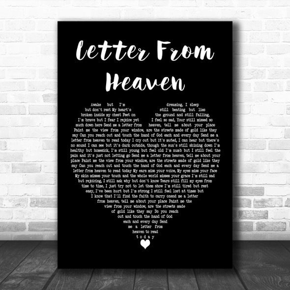 Tim Shetler Letter from Heaven Black Heart Decorative Wall Art Gift Song Lyric Print