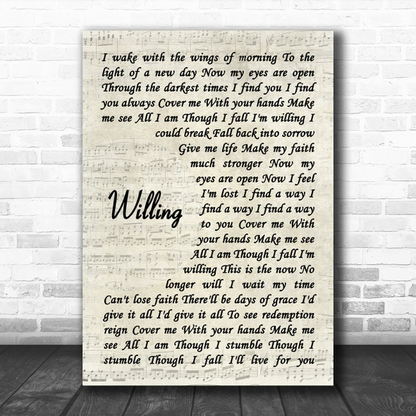 Times of Grace Willing Vintage Script Decorative Wall Art Gift Song Lyric Print