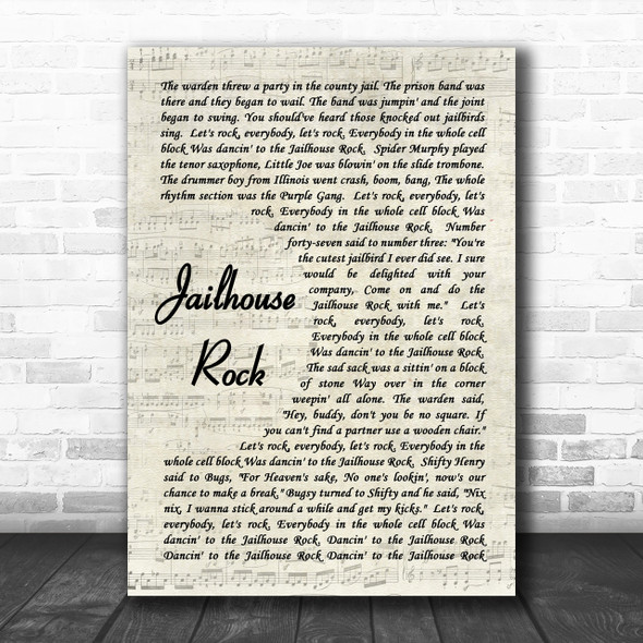 Elvis Presley Jailhouse Rock Vintage Script Song Lyric Music Wall Art Print