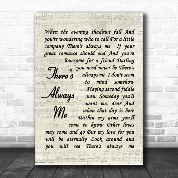 Elvis Presley There's Always Me Vintage Script Song Lyric Music Wall Art Print