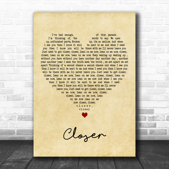 Travis Closer Vintage Heart Decorative Wall Art Gift Song Lyric Print