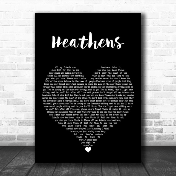 Twenty One Pilots Heathens Black Heart Decorative Wall Art Gift Song Lyric Print