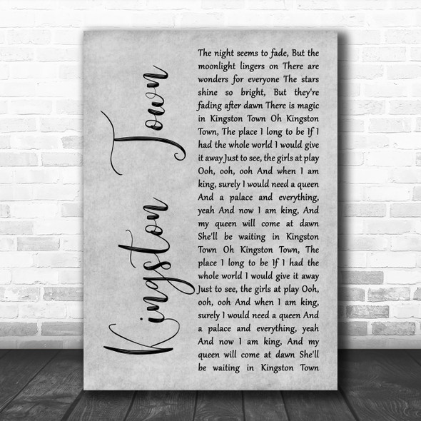 UB40 Kingston Town Grey Rustic Script Decorative Wall Art Gift Song Lyric Print