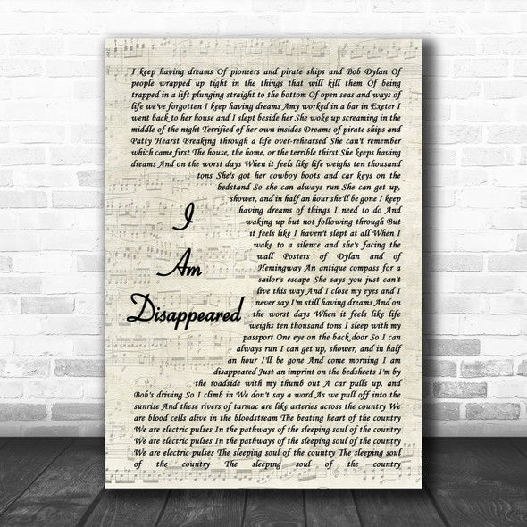 Frank Turner I Am Disappeared Song Lyric Vintage Script Music Wall Art Print