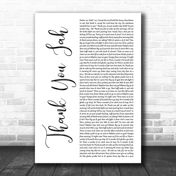 Vybz Kartel Thank You Jah (On And On) White Script Decorative Wall Art Gift Song Lyric Print