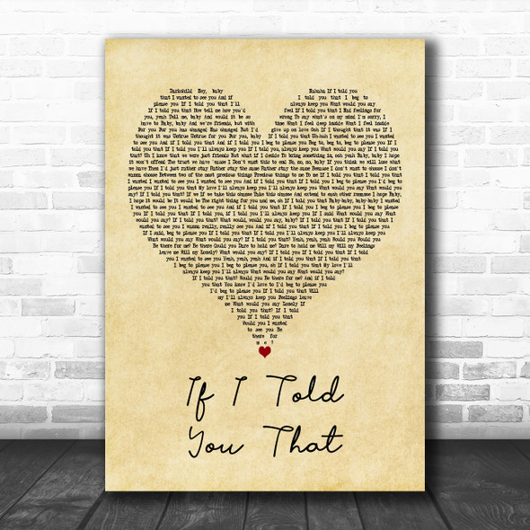 Whitney Houston Ft. George Michael If I Told You That Vintage Heart Wall Art Gift Song Lyric Print