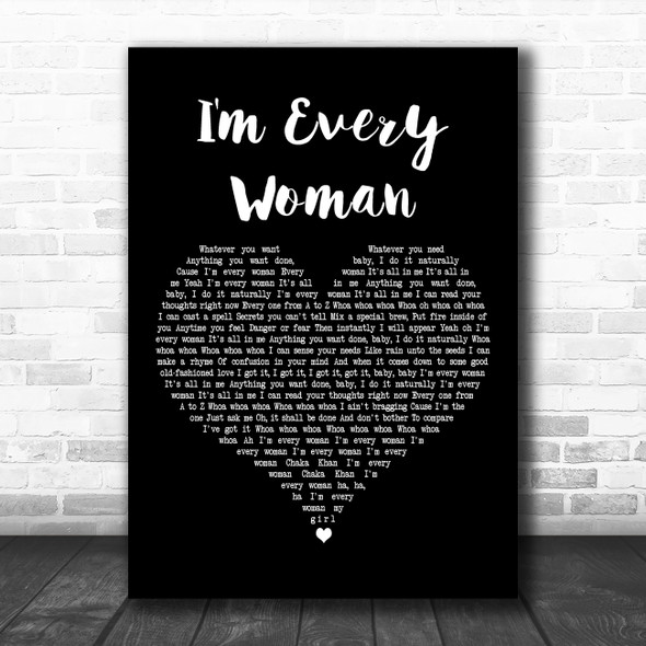 Whitney Houston I'm Every Woman Black Heart Decorative Wall Art Gift Song Lyric Print