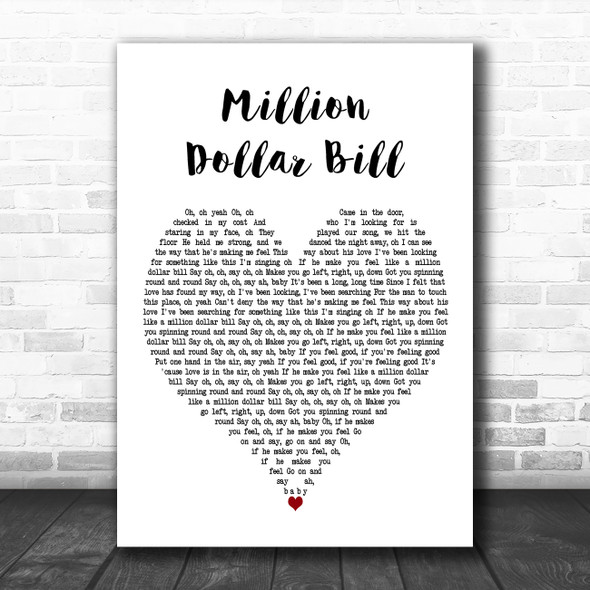 Whitney Houston Million Dollar Bill White Heart Decorative Wall Art Gift Song Lyric Print