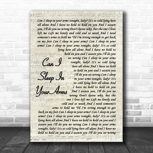 Willie Nelson Can I Sleep in Your Arms Vintage Script Decorative Gift Song Lyric Print