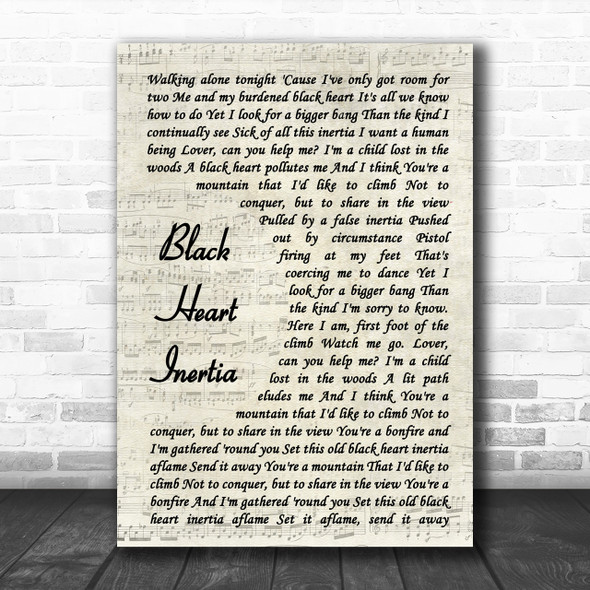 Incubus Black Heart Inertia Vintage Script Song Lyric Music Wall Art Print