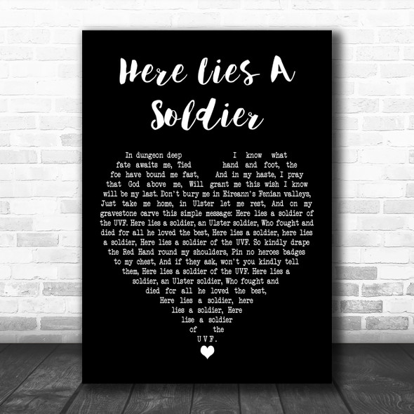 Wolfe Tones Here Lies A Soldier Black Heart Decorative Wall Art Gift Song Lyric Print