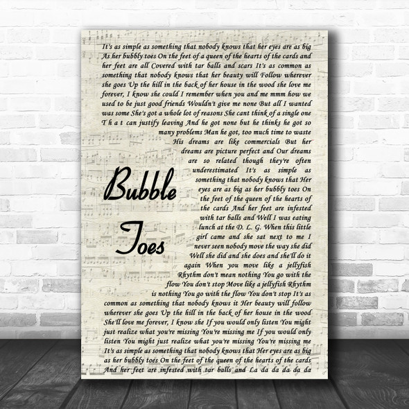 Jack Johnson Bubble Toes Vintage Script Song Lyric Music Wall Art Print