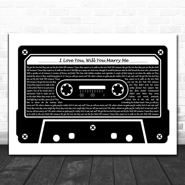 Yungblud I Love You, Will You Marry Me Black & White Music Cassette Tape Song Lyric Print