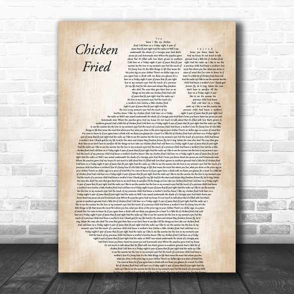 Zac Brown Band Chicken Fried Father & Baby Decorative Wall Art Gift Song Lyric Print