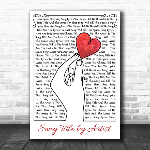 Line Art Hand & Heart Any Song Lyric Personalized Music Wall Art Print