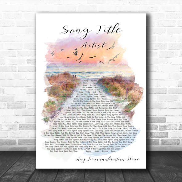 Beach Sunset Birds Memorial Any Song Lyric Personalized Music Wall Art Print