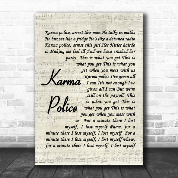 Karma Police Radiohead Script Song Lyric Music Wall Art Print
