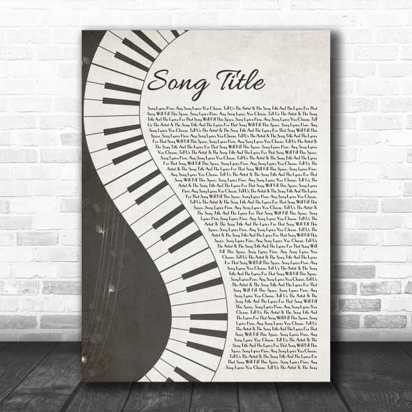 Rustic Grey Piano Script Any Song Lyric Personalized Music Wall Art Print