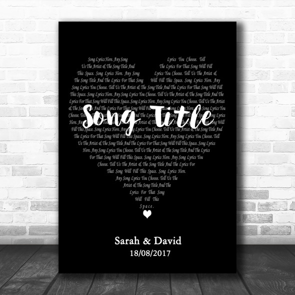 Simple Heart Black & White Any Song Lyric Personalized Music Wall Art Print