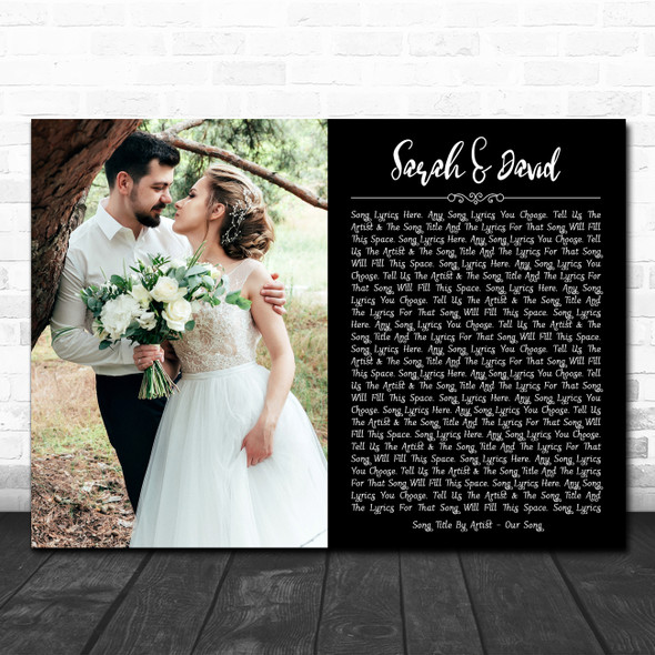 Landscape Rectangle Full Side Wedding Photo Any Song Black Lyric Wall Art Print