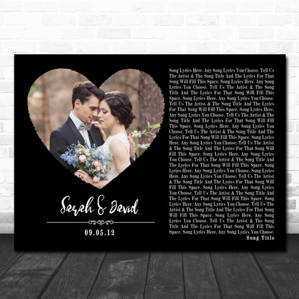 Black Landscape Script Heart Wedding Photo Any Song Lyric Wall Art Print