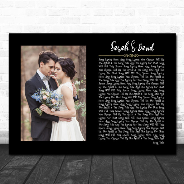Black Landscape Script Rectangle Wedding Photo Any Song Lyric Wall Art Print