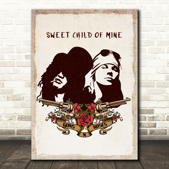 Guns N' Roses Sweet Child O' Mine Tattoo Style Music Song Lyric Wall Art Print