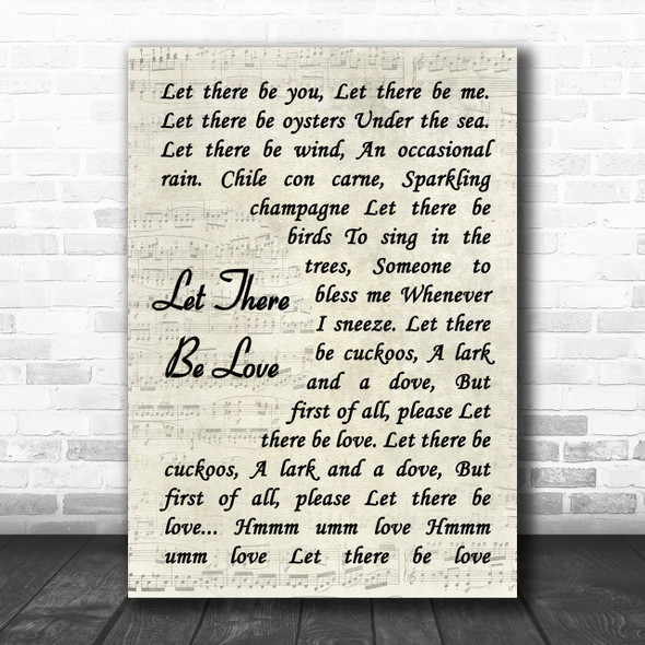 Let There Be Love Nat King Cole Song Lyric Vintage Script Music Wall Art Print