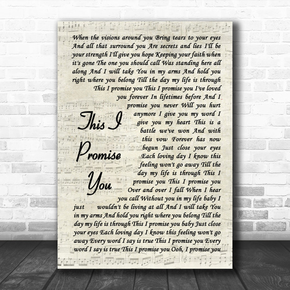 N Sync This I Promise You Song Lyric Vintage Script Music Wall Art Print