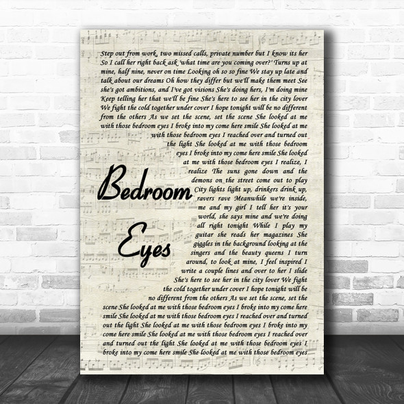 Natty Bedroom Eyes Vintage Script Song Lyric Music Wall Art Print