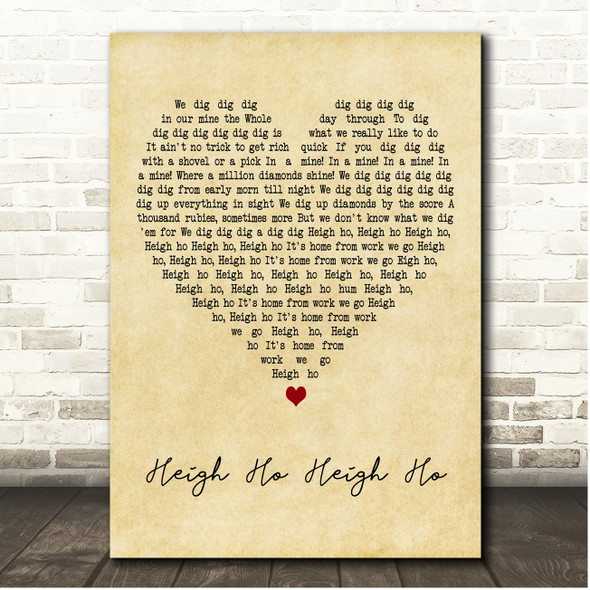 Larry Morey Heigh Ho Heigh Ho Vintage Heart Song Lyric Print