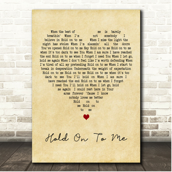 Lauren Daigle Hold On To Me Vintage Heart Song Lyric Print