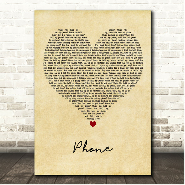 Lizzo Phone Vintage Heart Song Lyric Print