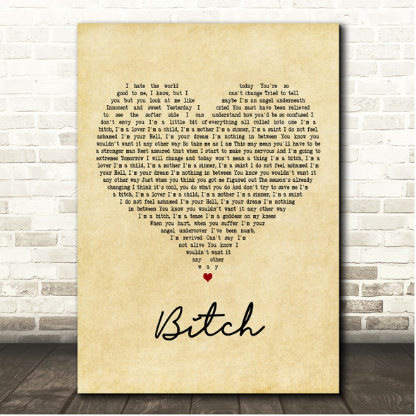 Meredith Brooks Bitch Vintage Heart Song Lyric Print