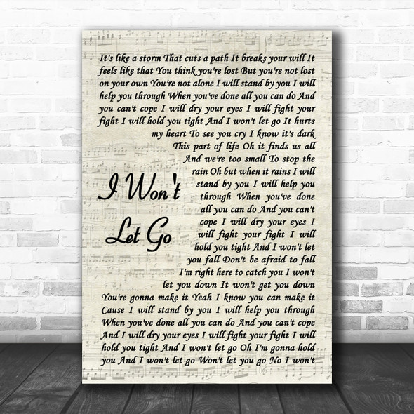 Rascal Flatts I Won't Let Go Song Lyric Vintage Script Music Wall Art Print