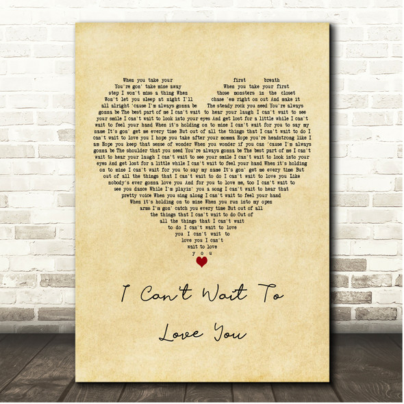 Niko Moon I Can't Wait To Love You Vintage Heart Song Lyric Print