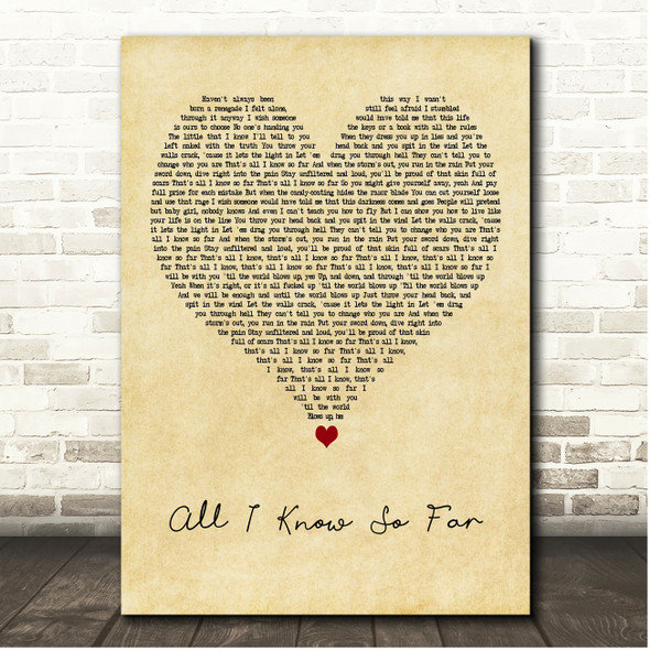 P!nk All I Know So Far Vintage Heart Song Lyric Print