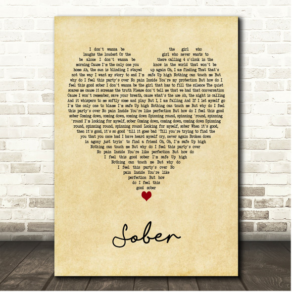 P!nk Sober Vintage Heart Song Lyric Print