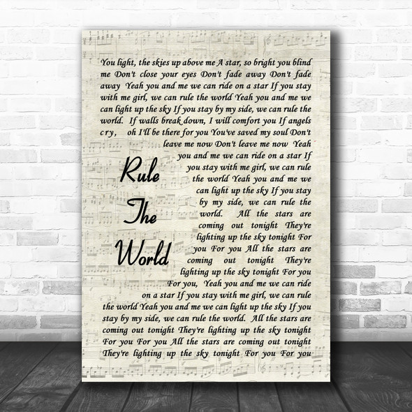 Rule The World Take That Song Lyric Vintage Script Music Wall Art Print