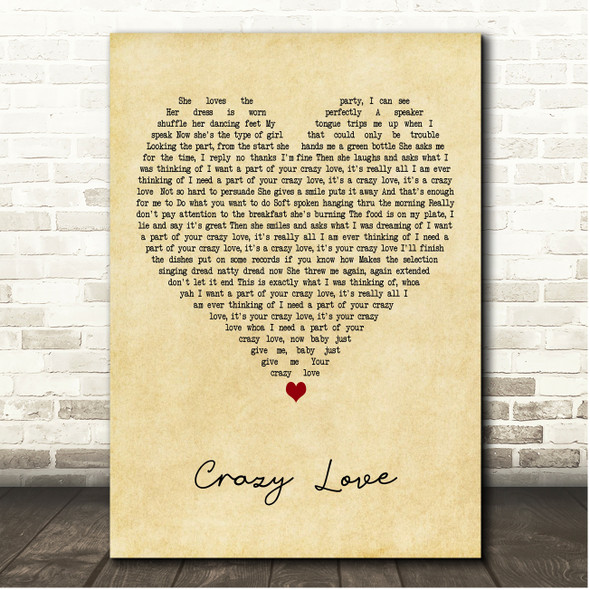 Pepper Crazy Love Vintage Heart Song Lyric Print