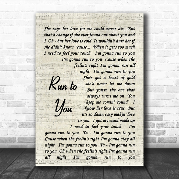 Run To You Bryan Adams Script Song Lyric Music Wall Art Print