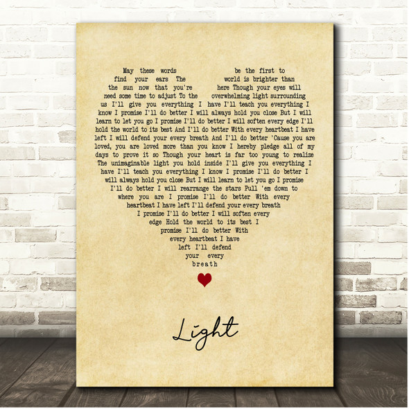 Sleeping At Last Light Vintage Heart Song Lyric Print