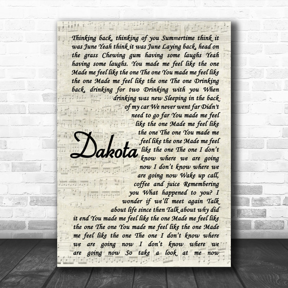 Stereophonics Dakota Vintage Script Song Lyric Music Wall Art Print