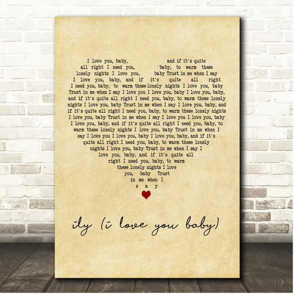 Surf Mesa Featuring Emilee ily (i love you baby) Vintage Heart Song Lyric Print